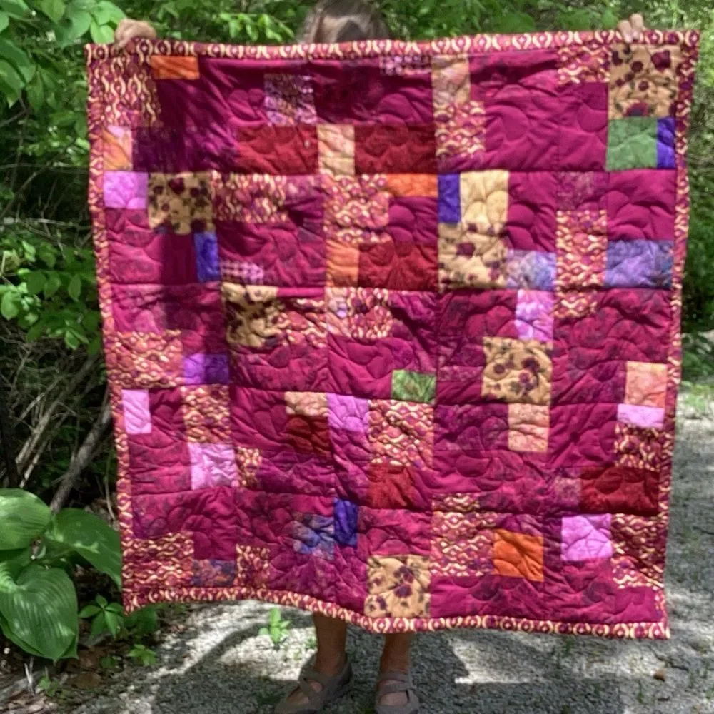 NWT. Hand Crafted Maroon/Wine Mixed Prints Lap Quilt